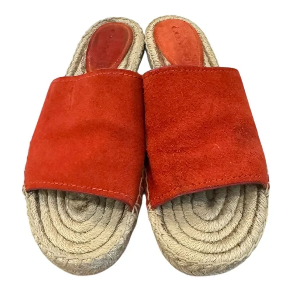 Coach Women's Claudia Coral Red Suede Leather Slide Espadrille Sandals 7.5